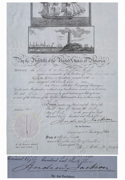 Andrew Jackson Signed Ship's Papers as President